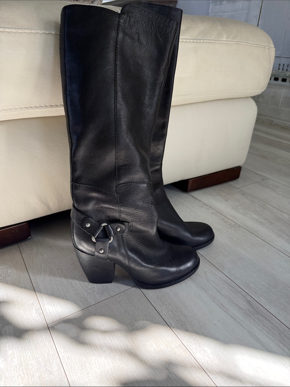 Kork-Ease Black Leather Knee-High Heeled Boots